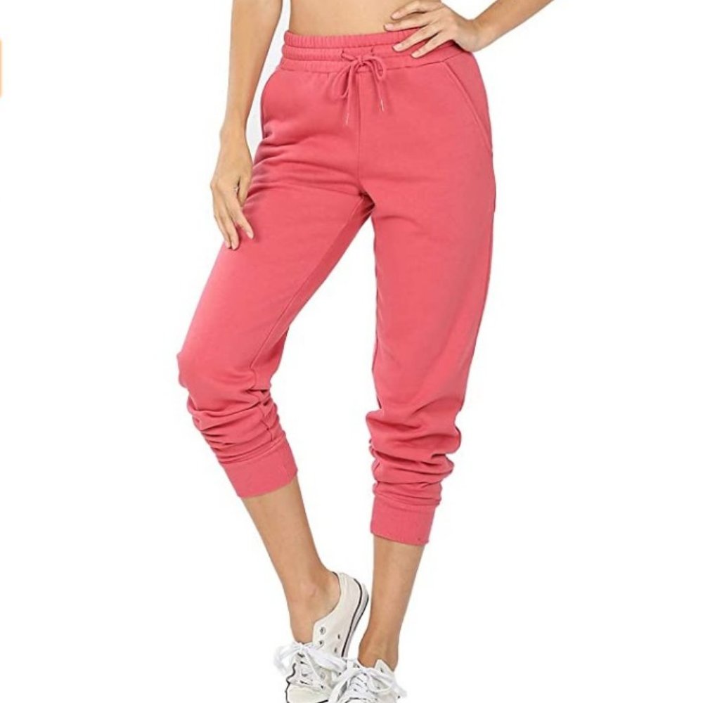 Rose Fleece Cropped Running Jogger Sweatpants